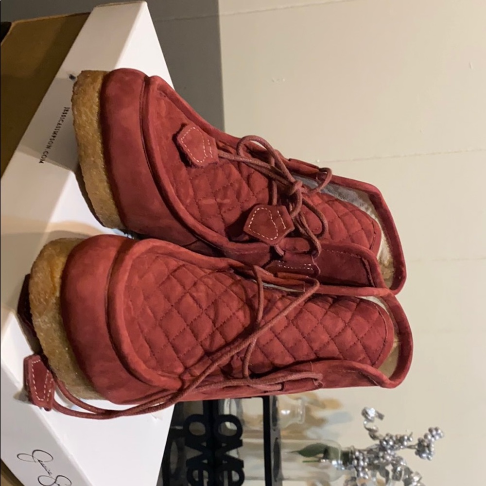 Burgundy wedge boots